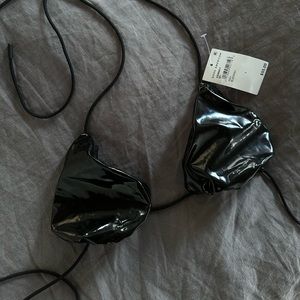 Good American black tiny ties vinyl bikini top